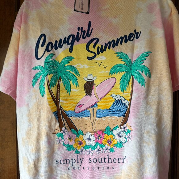 NWT Simply Southern Pink/Orange Tie Dyed "Cowgirl Summer" Short Sleeve Tee Large - Picture 10 of 13